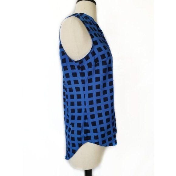 Womens Black & Blue Grid Print Sleeveless Top S - Picture 6 of 8